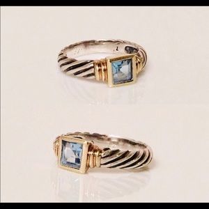 David Yurman sterling cable & 14K blue topaz ring